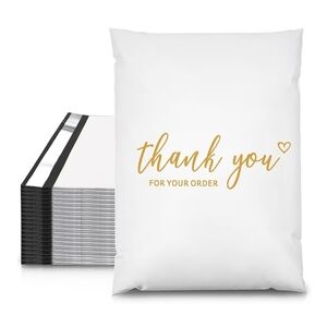 10"x13" Thank You Poly Mailers Pack Of 25 White Gold